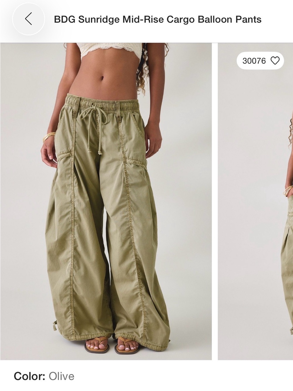 BDG Olive Mid-Rise Wide-Leg Cargo Pants